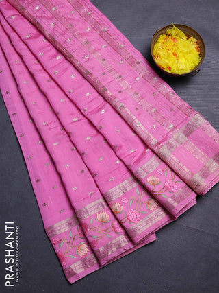 Peach Pink Semi Chanderi - Embroidery