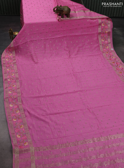 Peach Pink Semi Chanderi - Embroidery