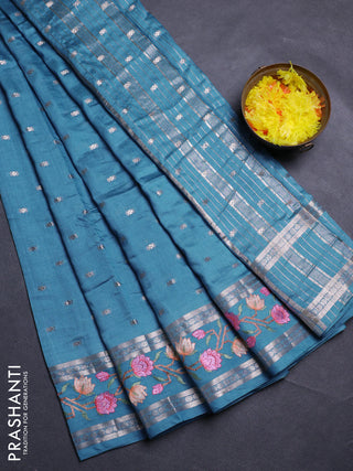 Cs Blue Semi Chanderi - Embroidery