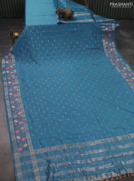 Cs Blue Semi Chanderi - Embroidery