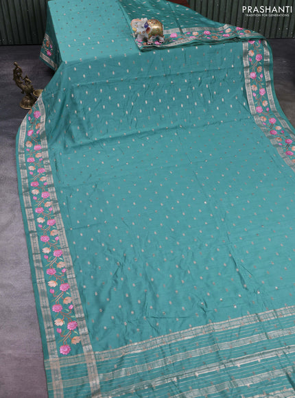 Teal Green Semi Chanderi - Embroidery