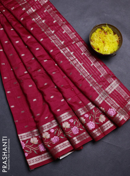 Red Semi Chanderi - Embroidery