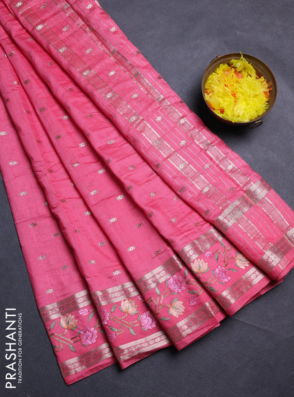 Peach Pink Semi Chanderi - Embroidery