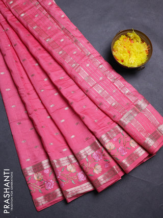 Peach Pink Semi Chanderi - Embroidery