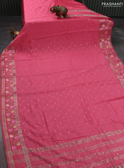 Peach Pink Semi Chanderi - Embroidery