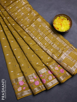 Mustard Green Semi Chanderi - Embroidery