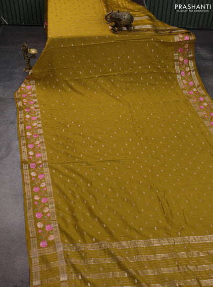 Mustard Green Semi Chanderi - Embroidery