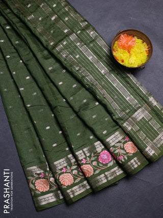 Mehendi Green Semi Chanderi - Embroidery