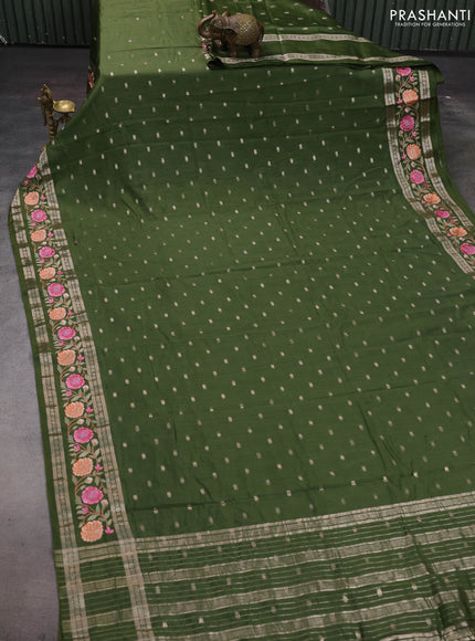 Mehendi Green Semi Chanderi - Embroidery