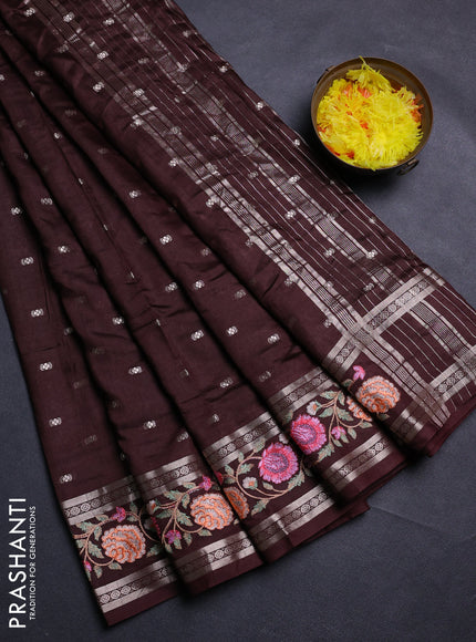 Coffee Brown Semi Chanderi - Embroidery