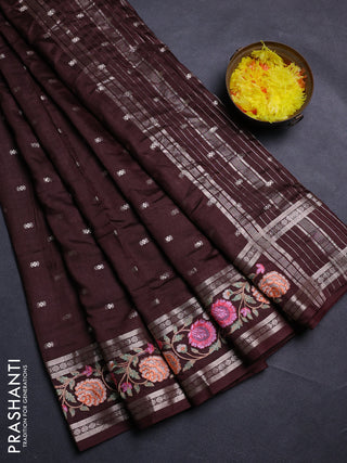 Coffee Brown Semi Chanderi - Embroidery