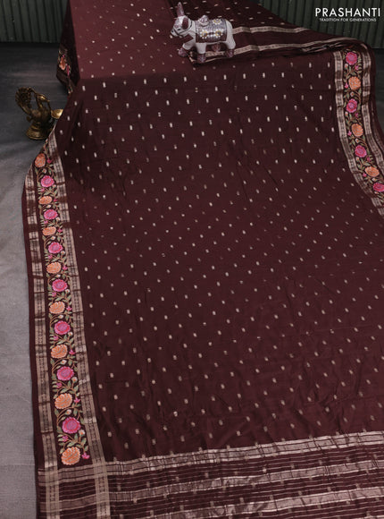 Coffee Brown Semi Chanderi - Embroidery