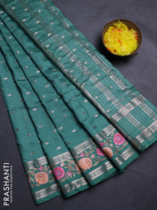 Teal Green Semi Chanderi - Embroidery