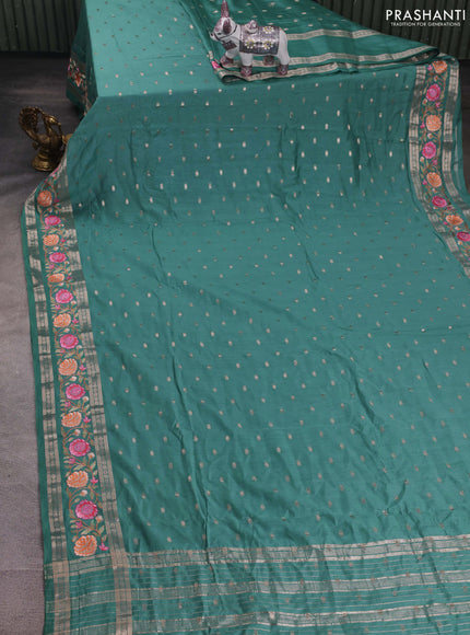 Teal Green Semi Chanderi - Embroidery