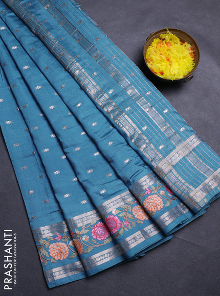 Cs Blue Semi Chanderi - Embroidery