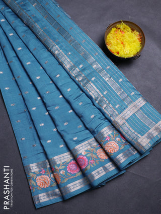 Cs Blue Semi Chanderi - Embroidery