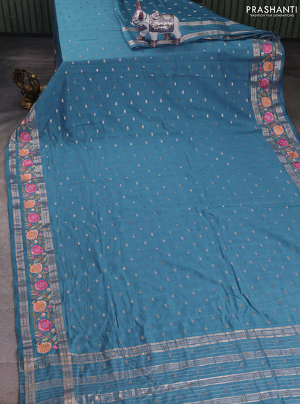 Cs Blue Semi Chanderi - Embroidery