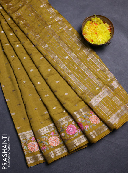 Mehendi Green Semi Chanderi - Embroidery
