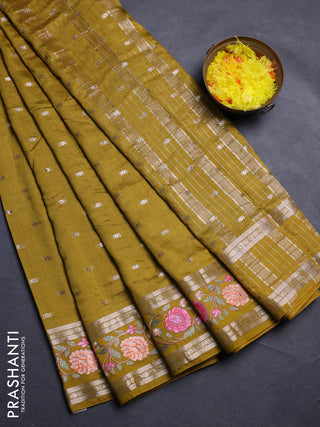 Mehendi Green Semi Chanderi - Embroidery