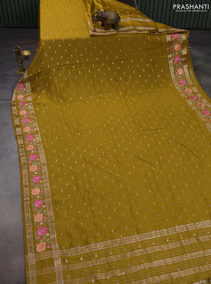 Mehendi Green Semi Chanderi - Embroidery
