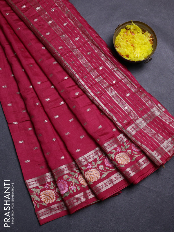Red Semi Chanderi - Embroidery