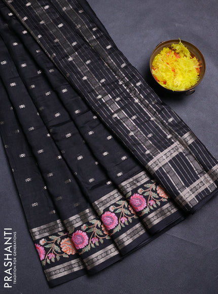 Black Semi Chanderi - Embroidery