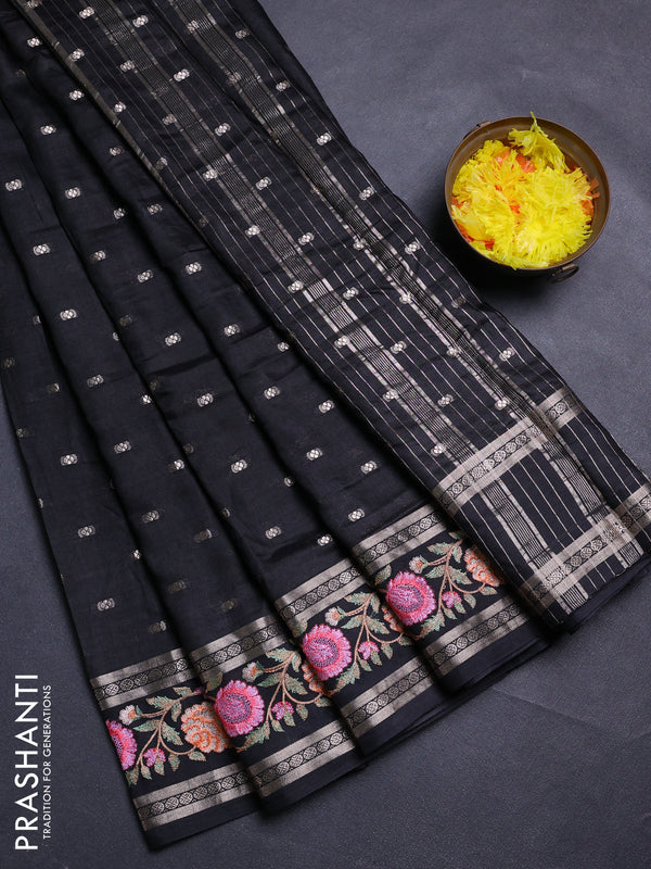 Black Semi Chanderi - Embroidery