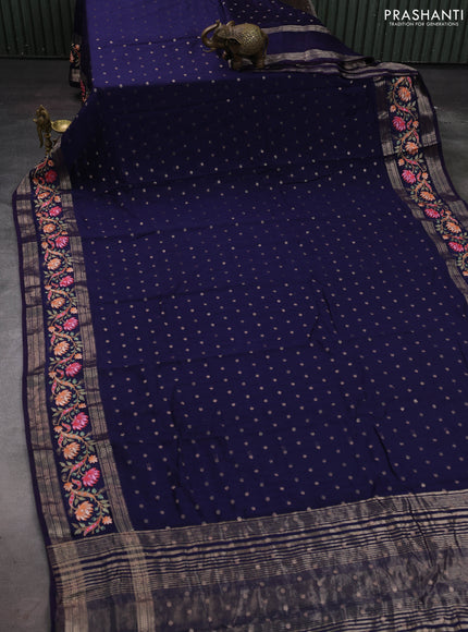 Navy Blue Semi Chanderi - Embroidery