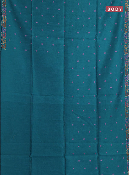 Teal Blue Semi Dupion Saree - Embroidery