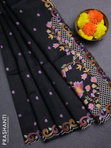 Black Semi Dupion Saree - Embroidery