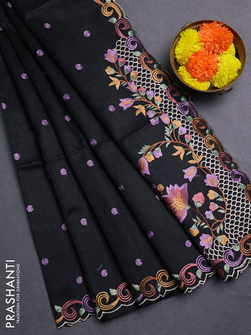 Black Semi Dupion Saree - Embroidery