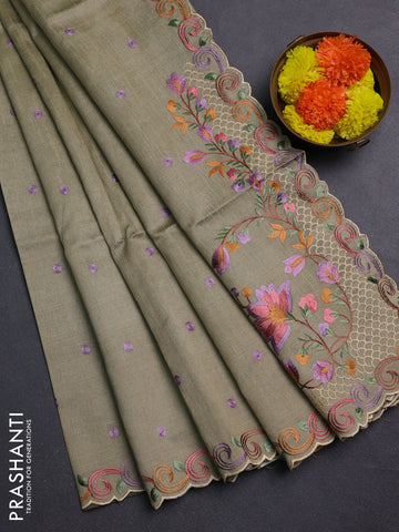 Elaichi Green Semi Dupion Saree - Embroidery