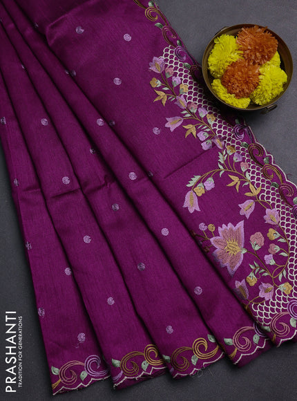 Purple Semi Dupion Saree - Embroidery