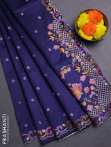 Blue Semi Dupion Saree - Embroidery