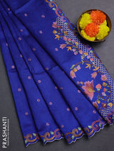 Blue Semi Dupion Saree - Embroidery