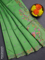 Green Semi Dupion Saree - Embroidery