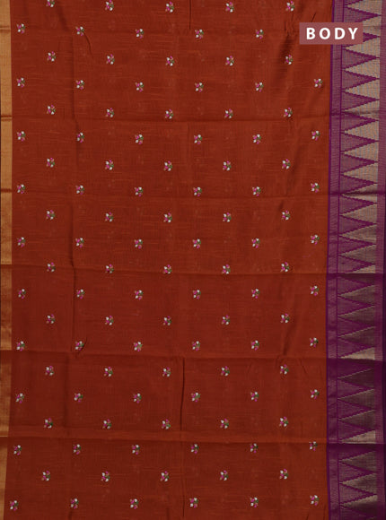 Orange & Purple Semi Dupion Saree - Embroidery