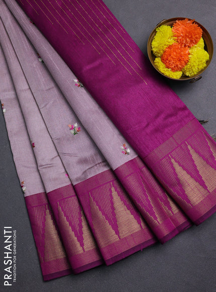 Lavender & Pink Semi Dupion Saree - Embroidery