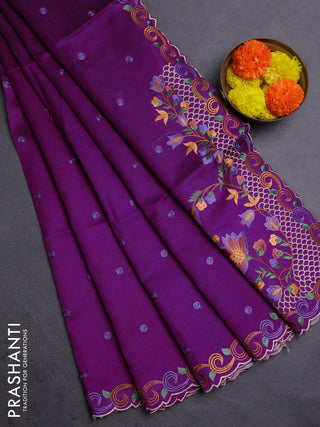 Purple & Teal Blue Semi Dupion Saree - Embroidery