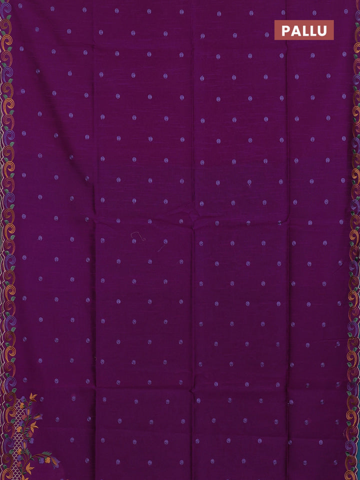 Purple & Teal Blue Semi Dupion Saree - Embroidery