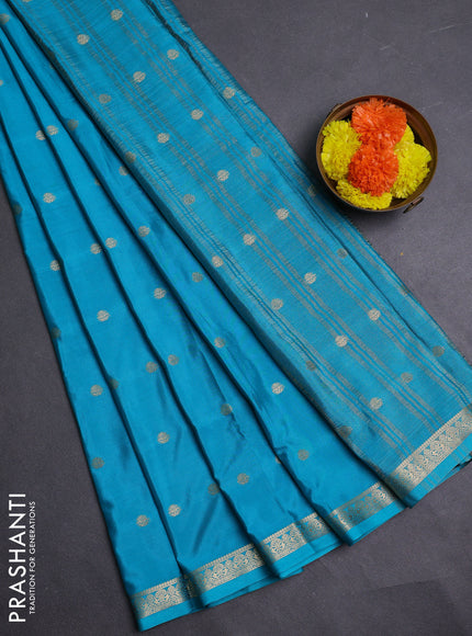 Teal Blue Semi Mysore Silk Saree
