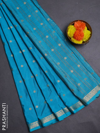Teal Blue Semi Mysore Silk Saree