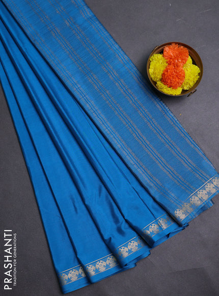 Peacock Blue Semi Mysore Silk Saree