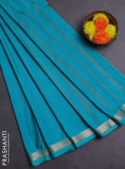 Teal Blue Semi Mysore Silk Saree