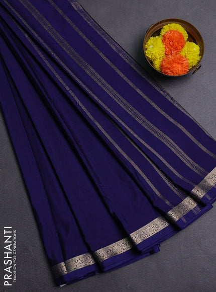 Navy Blue Semi Mysore Silk Saree