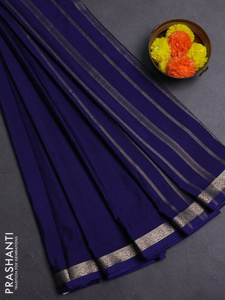 Navy Blue Semi Mysore Silk Saree