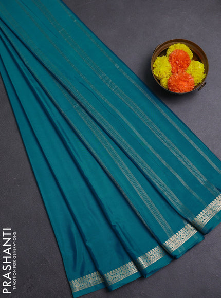 Teal Blue Semi Mysore Silk Saree