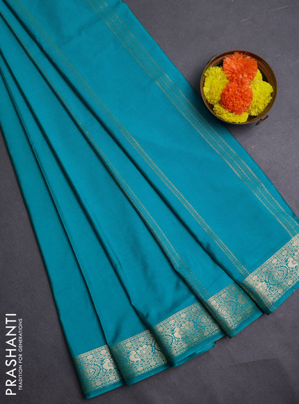 Teal Blue Semi Mysore Silk Saree