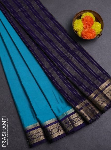Teal Blue & Navy Blue Semi Mysore Silk Saree