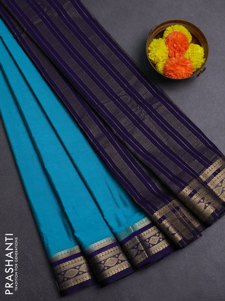 Teal Blue & Navy Blue Semi Mysore Silk Saree